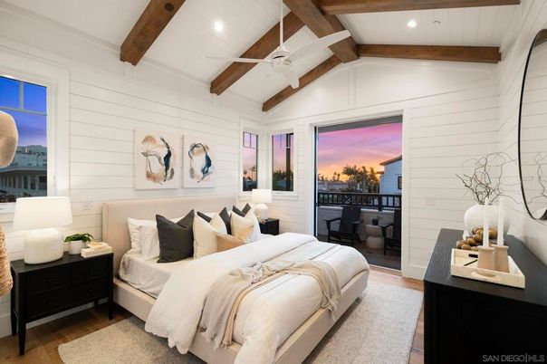 Bedroom, Interior, Recessed Lighting, Wooden Beams, Wood Texture Flooring
