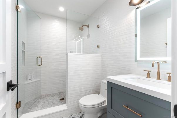 Bathroom, Glass Shower, Interior, Recessed Lighting