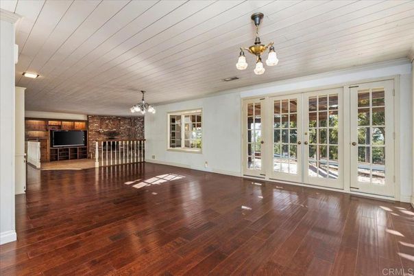 Chandelier, Dining room, Empty room, Interior, Pendant Lights, Wood Texture Flooring