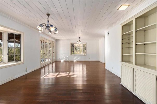 Chandelier, Empty room, Interior, Wood Texture Flooring