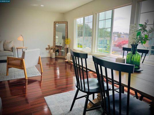 Dining room, Interior, Recessed Lighting, Wood Texture Flooring