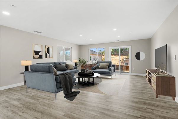 Interior, Living room, Recessed Lighting, Wood Texture Flooring