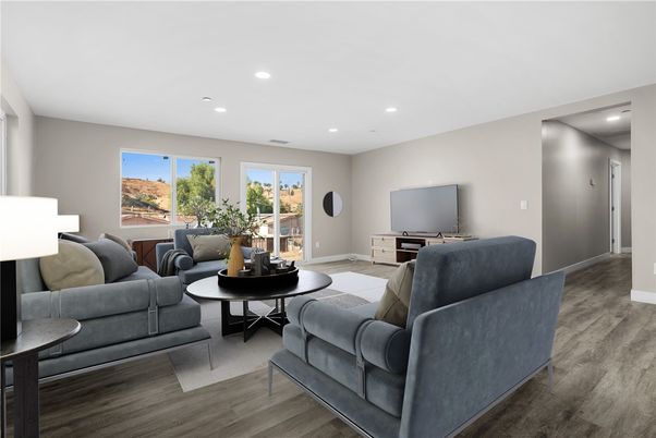 Interior, Living room, Recessed Lighting, Wood Texture Flooring