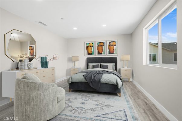 Bedroom, Interior, Recessed Lighting, Wood Texture Flooring