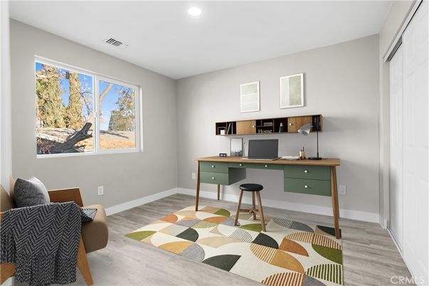 Home Office, Interior, Recessed Lighting, Wood Texture Flooring