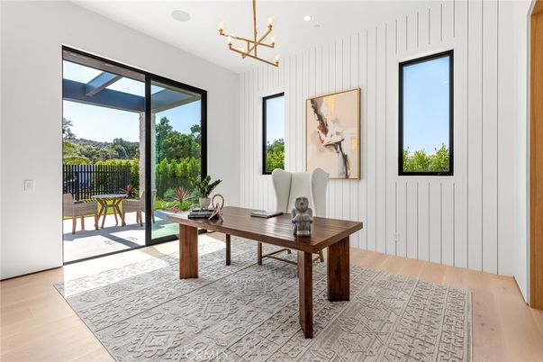 Home Office, Interior, Pendant Lights, Recessed Lighting, Wood Texture Flooring