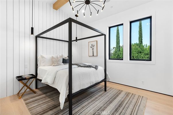 Bedroom, Interior, Pendant Lights, Wood Texture Flooring