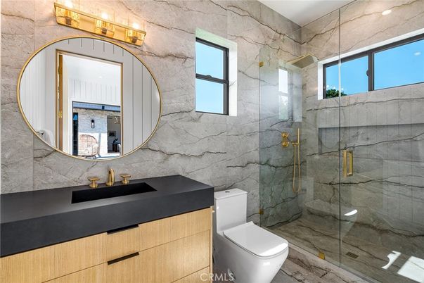 Bathroom, Glass Shower, Interior, Marble Walls, Stone Walls