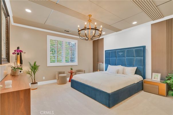 Bedroom, Chandelier, Interior, Recessed Lighting