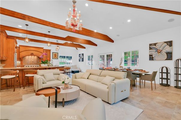 Chandelier, Dining room, Interior, Kitchen, Living room, Pendant Lights, Recessed Lighting, Wooden Beams