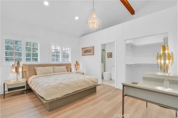Bathroom, Bedroom, Chandelier, Interior, Recessed Lighting, Wooden Beams, Wood Texture Flooring
