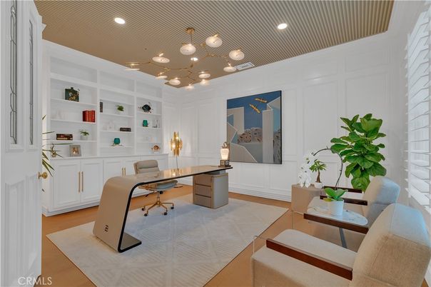 Home Office, Interior, Pendant Lights, Recessed Lighting, Wood Texture Flooring