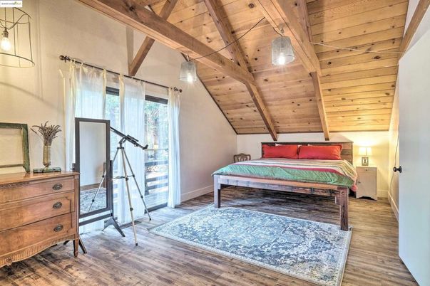 Bedroom, Interior, Pendant Lights, Wooden Beams, Wooden Ceilings, Wood Texture Flooring