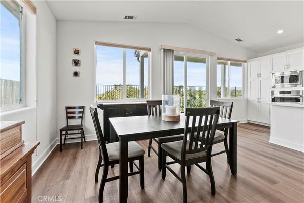 Dining room, Interior, Kitchen, Recessed Lighting, Wood Texture Flooring