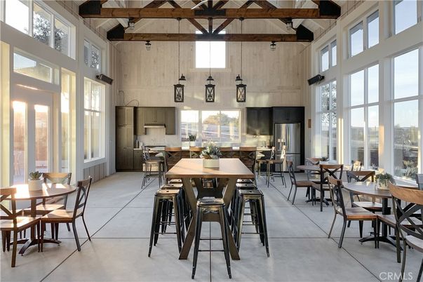 Dining room, Interior, Kitchen, Pendant Lights, Stainless Steel Appliances, Wooden Beams