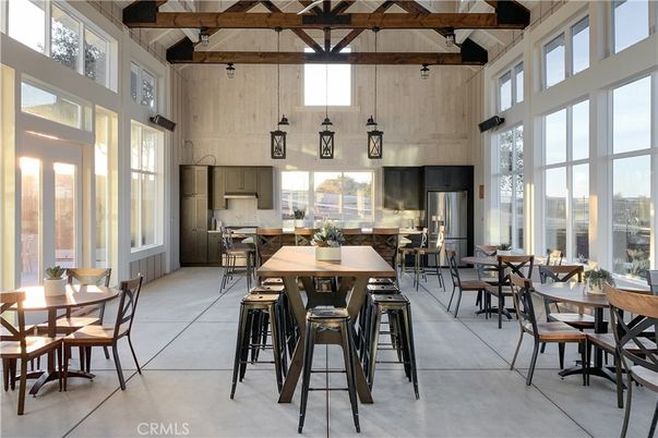 Dining room, Interior, Kitchen, Pendant Lights, Stainless Steel Appliances, Wooden Beams