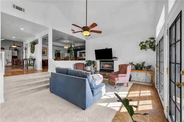 Dining room, Fireplace, Interior, Living room, Pendant Lights, Recessed Lighting