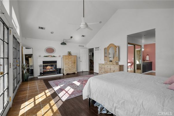 Bedroom, Fireplace, Interior, Wood Texture Flooring