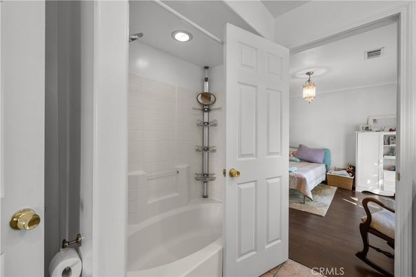 Bathroom, Bedroom, Interior, Pendant Lights, Recessed Lighting, Wood Texture Flooring