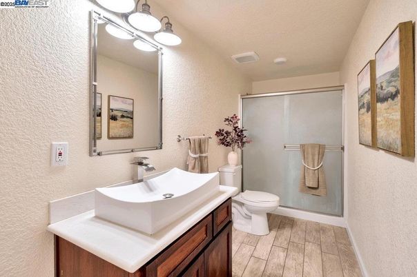 Bathroom, Glass Shower, Interior, Wood Texture Flooring