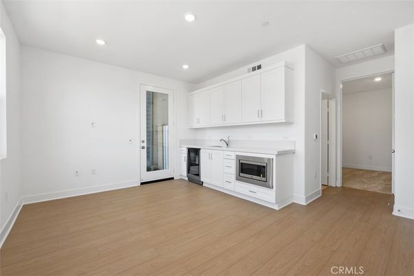 Empty room, Fireplace, Interior, Recessed Lighting, Wood Texture Flooring
