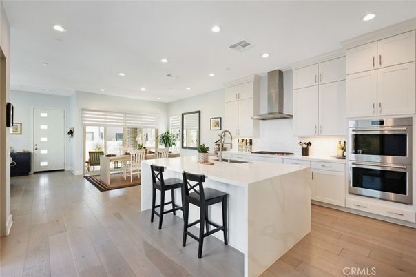 Dining room, Interior, Kitchen, Recessed Lighting, Stainless Steel Appliances, Wood Texture Flooring