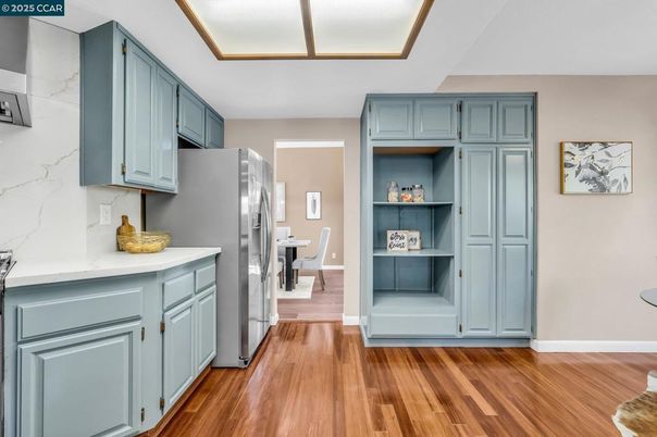 Interior, Kitchen, Marble Walls, Wood Texture Flooring