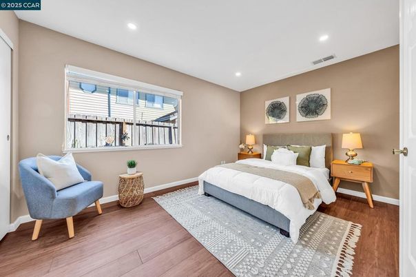 Bedroom, Interior, Recessed Lighting, Wood Texture Flooring