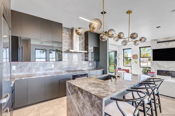 Fireplace, Interior, Kitchen, Pendant Lights, Recessed Lighting