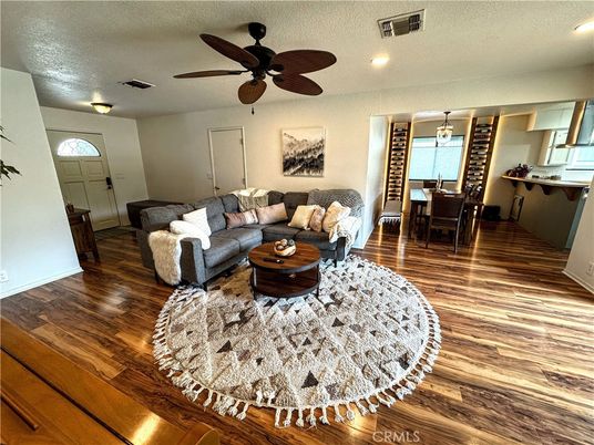 Dining room, Interior, Living room, Pendant Lights, Recessed Lighting, Wood Texture Flooring