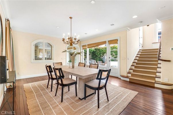 Chandelier, Dining room, Interior, Recessed Lighting, Wood Texture Flooring