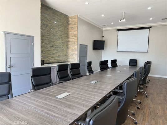 Dining room, Interior, Projection Screen, Recessed Lighting, Theatre Room, Wood Texture Flooring