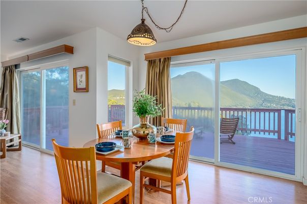 Dining room, Interior, Pendant Lights, Wood Texture Flooring