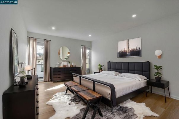 Bedroom, Interior, Recessed Lighting, Wood Texture Flooring
