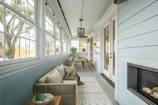 Fireplace, Interior, Living room, Pendant Lights, Sun Room