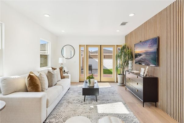 Interior, Living room, Recessed Lighting, Wood Texture Flooring, Wooden Walls