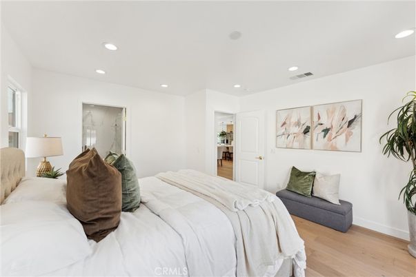 Bedroom, Interior, Recessed Lighting, Wood Texture Flooring