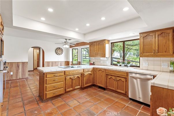 Interior, Kitchen, Recessed Lighting, Stainless Steel Appliances, Tile Countertops