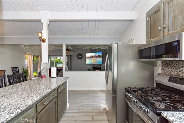 Interior, Kitchen, Pendant Lights, Stainless Steel Appliances, Wood Texture Flooring