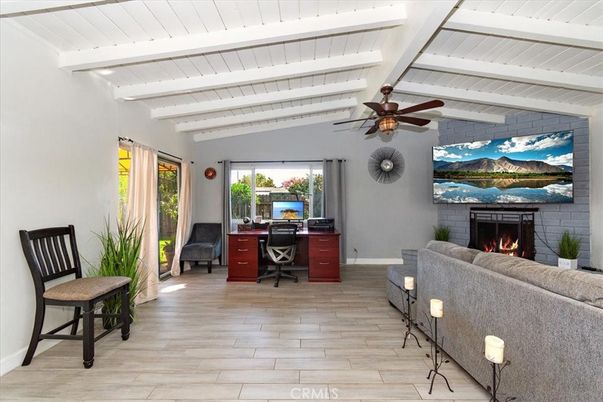 Fireplace, Home Office, Interior, Living room, Wood Texture Flooring