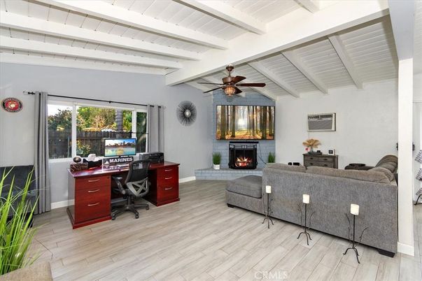 Fireplace, Home Office, Interior, Living room, Wood Texture Flooring