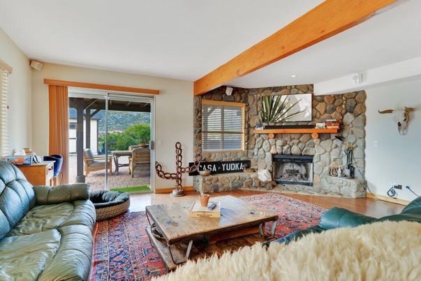 Fireplace, Interior, Living room, Stone Walls, Wooden Beams
