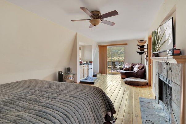 Bedroom, Fireplace, Interior, Wood Texture Flooring