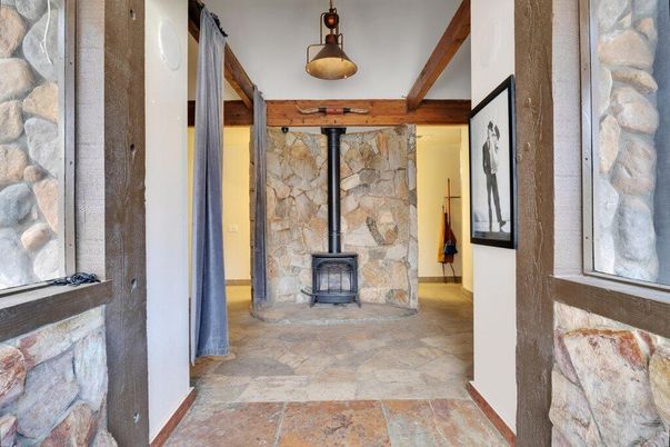 Fireplace, Interior, Pendant Lights, Stone Walls