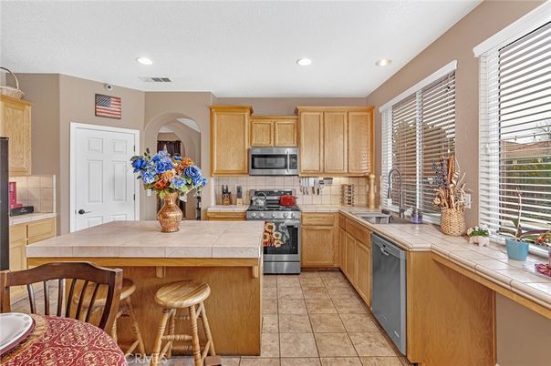 Interior, Kitchen, Recessed Lighting, Stainless Steel Appliances, Tile Countertops