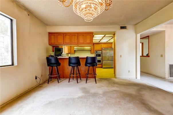 Chandelier, Empty room, Interior, Kitchen, Stainless Steel Appliances
