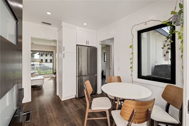 Dining room, Interior, Kitchen, Recessed Lighting, Stainless Steel Appliances, Wood Texture Flooring