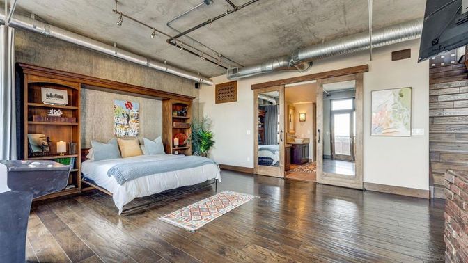 Bedroom, Fireplace, Interior, Wood Texture Flooring