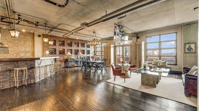 Dining room, Interior, Pendant Lights, Stone Walls, Wood Texture Flooring