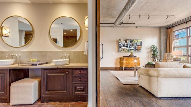 Bathroom, Dual Sink Vanities, Interior, Wood Texture Flooring